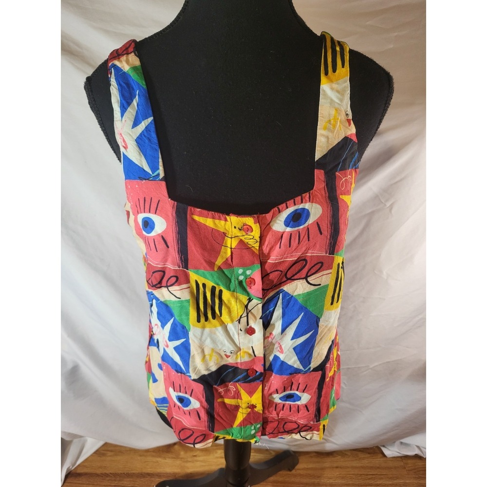 Pepaloves Size Small Button Front Tank Top Colorful Abstract